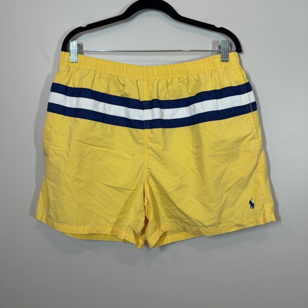 Polo Sport Ralph Lauren Men's Swim Trunks Yellow Navy Striped Size Large Preppy